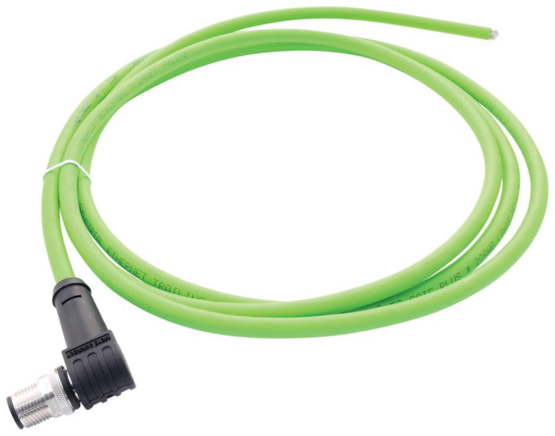 METZ CONNECT 142M2X90020 Sensor Cable, X-Code, Cat6a, 90&deg; M12 Plug, Free End, 8 Positions, 2 m, 6.6 ft