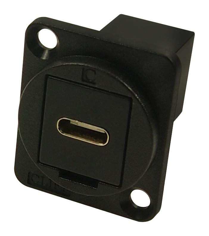 CLIFF ELECTRONIC COMPONENTS CP30211MB USB Adapter, Black Metal, Countersunk hole, USB Type C Receptacle, USB Type C Plug, FT Series