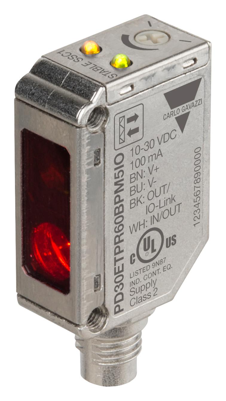 CARLO GAVAZZI PD30ETPR60BPM5IO Sensor, Photo, 6 m, NPN/Push Pull/PNP, Retro Reflective, 10 to 30 VDC, M8 Connector