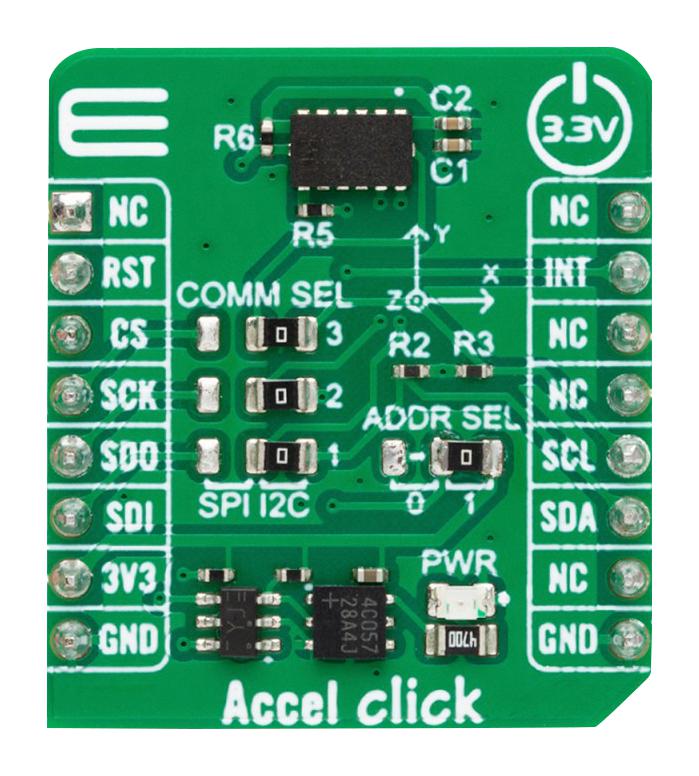 MIKROELEKTRONIKA MIKROE-5766 Add-On Board, Accel Click, ADXL345, 3-Axis Accelerometer, I2C,SPI, 3.3V in