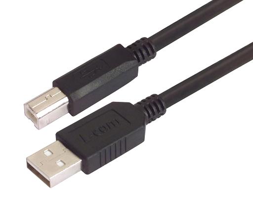 L-COM CSUZAB-2M USB Cable, Type A Plug to Type B Plug, 2 m, 6.6 ft, USB 2.0, Black