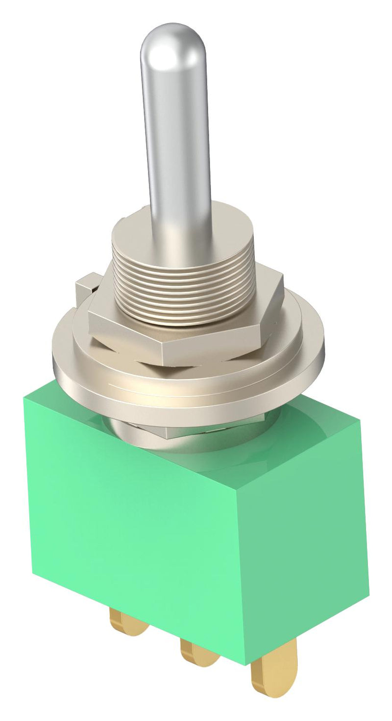 TE CONNECTIVITY 1-1437558-4 Toggle Switch, On-(On), SPDT, Non Illuminated, MT Green Series, Panel Mount, 6 A