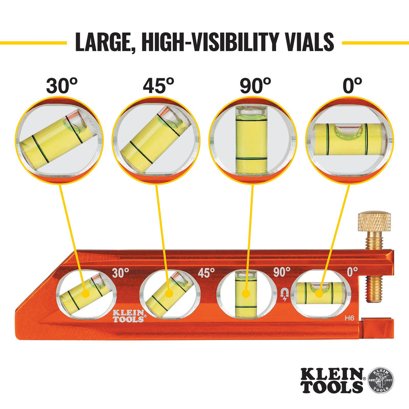 KLEIN TOOLS 935AB4V Spirit Level, Aluminium, 4 Vial, 159 mm OAL, ACCU-BEND Series