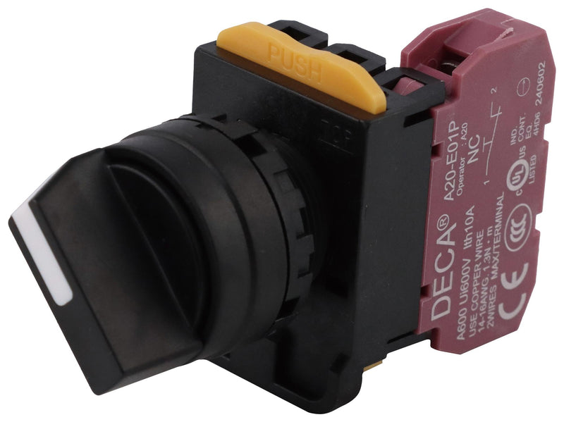 MULTICOMP PRO MPA20S-2E01 Selector Switch, SPST-NC, IP65, 2 Position, 120 V, 10 A, Screw, MP Selector Switches