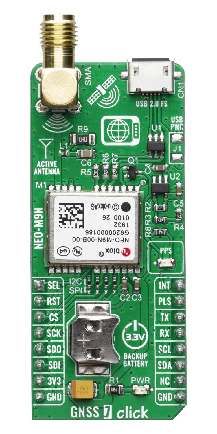 MIKROELEKTRONIKA MIKROE-5764 Add-On Board, GNSS 7 Click, MikroE MikroBUS Compatible Development Boards