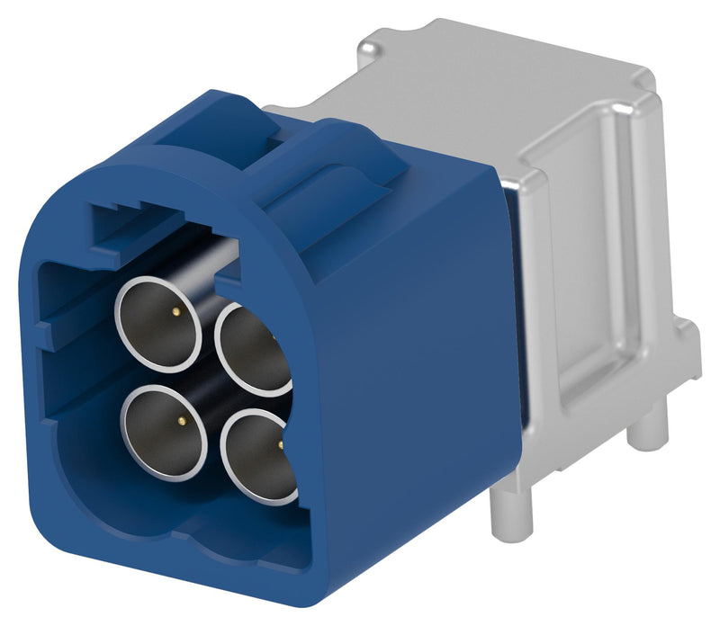 TE CONNECTIVITY 2474520-3 RF / Coaxial Connector, 4Port, Blue, Mini FAKRA Coaxial, Right Angle Plug, Through Hole Right Angle