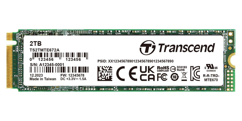 TRANSCEND TS2TMTE672A-VS1 SSD, Internal, M.2 2280, PCIe Gen 3 x 4, NVMe, 2 TB, 3D NAND, AES 256-bit