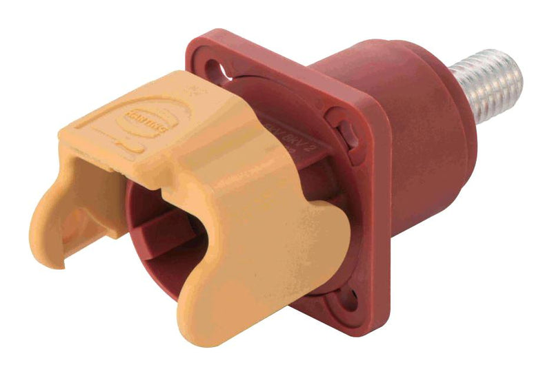 HARTING 09930010322 Heavy Duty Connector, Red/Yel, M8 Bolt, Base, Bulkhead Mount, Top Entry, Nylon (Polyamide) Body