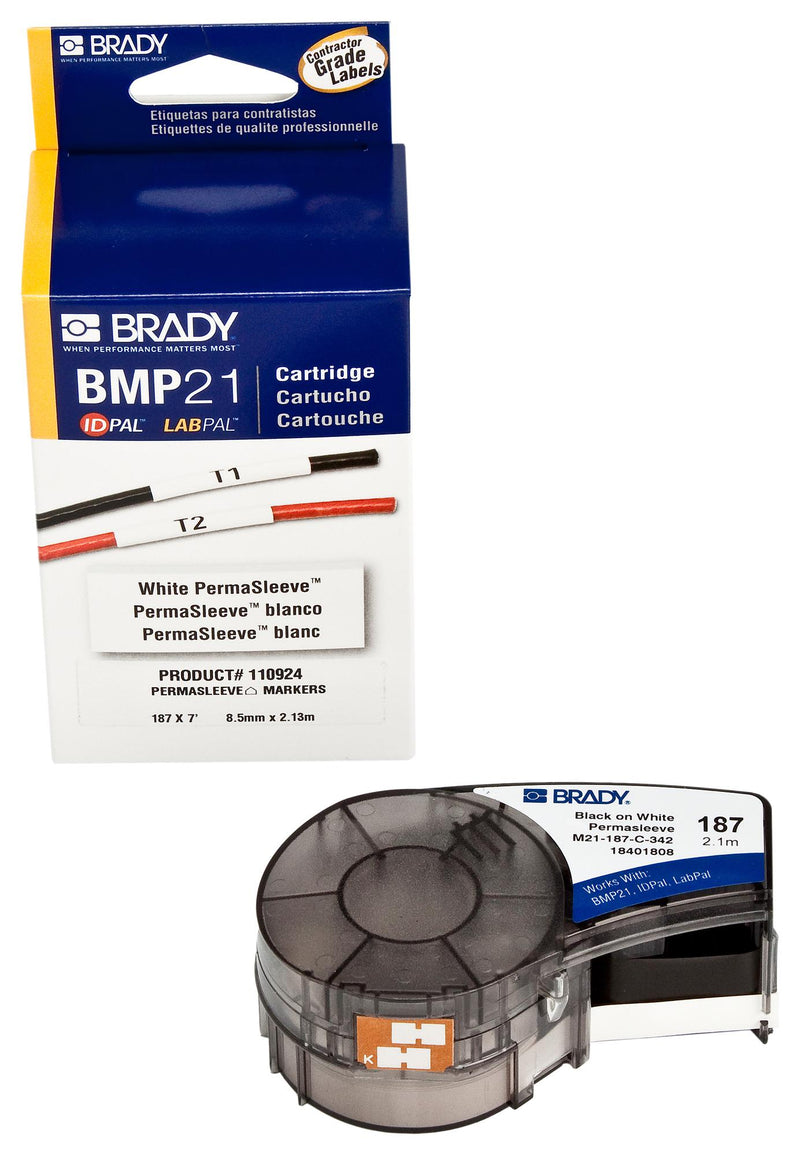 BRADY M21-187-C-342 Wire Marker, Heat Shrinkable Sleeve, PO (Polyolefin), Black on White, 4.75mm x 2.13m, 3.8 mm