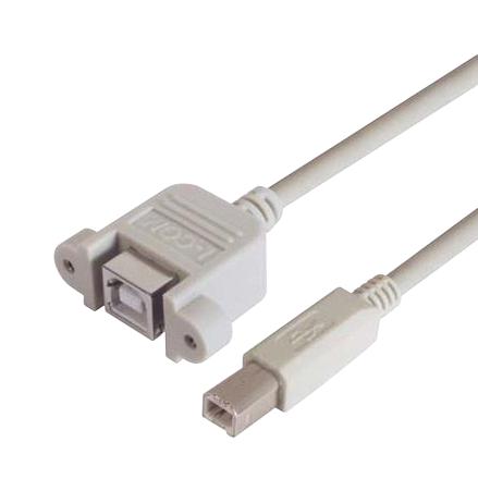 L-COM UPMBB-3M USB Cable, Type B Plug to Type B Receptacle, 3 m, 9.8 ft, USB 2.0, Light Grey