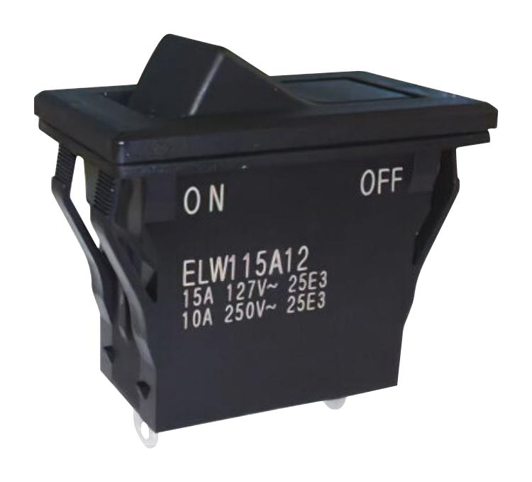 NIDEC COMPONENTS ELW115A12 Rocker Switch, Sealed, On-Off, SPST, Non Illuminated, Panel, Snap-In, Black, ELW Series