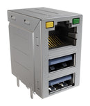 AMPHENOL COMMUNICATIONS SOLUTIONS RJE361882415 Modular Connector, RJ45 Jack with USB, 3 x 1 (Stacked), 8P8C, Cat3, Cat5, PCB Mount