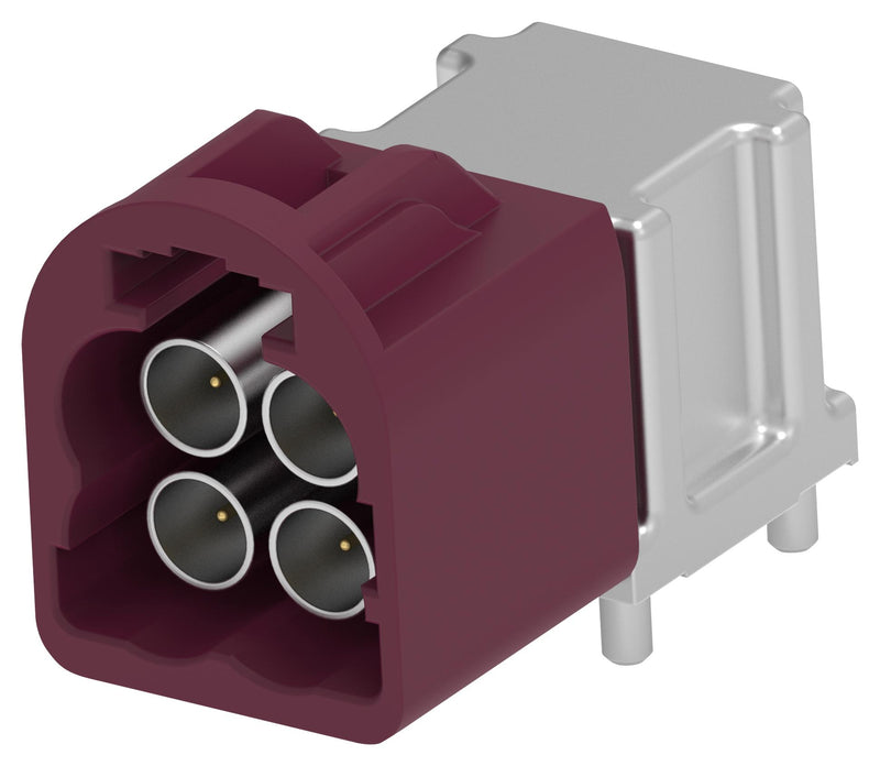 TE CONNECTIVITY 2474520-4 RF / Coaxial Connector, 4Port, Bordeaux&nbsp;Violet, Mini FAKRA Coaxial, Right Angle Plug