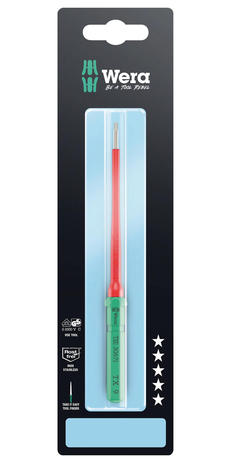 WERA K K VDE 3067 I TORX 9 X 157MM TIE SB Interchange Screwdriver, VDE, Torx, Stainless Steel, TX 9 x 157 mm