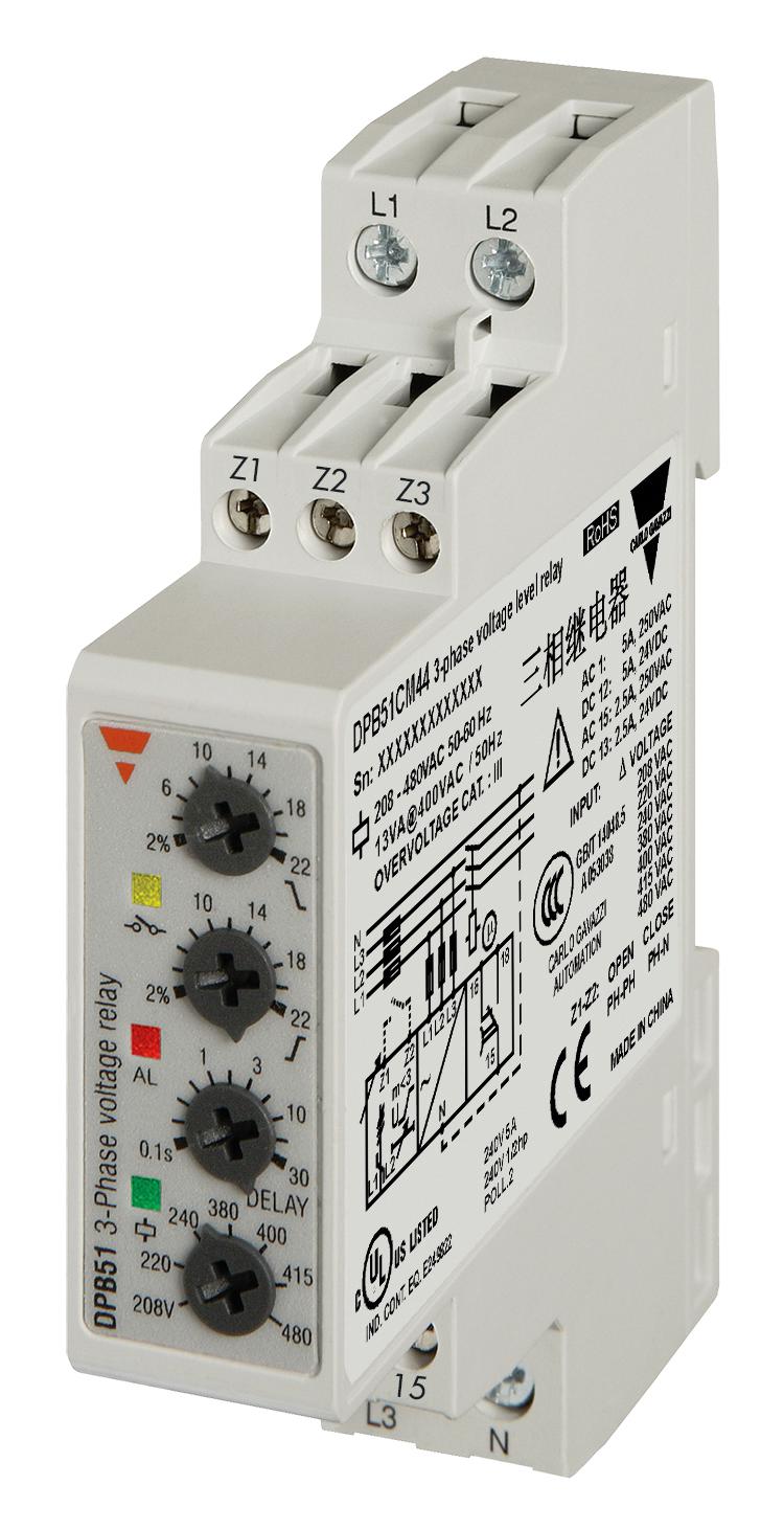 CARLO GAVAZZI DPB51CM44 Phase Monitoring Relay, IP20, DPB51 Series, SPDT, 5 A, DIN Rail, Panel, Screw, 250 VAC