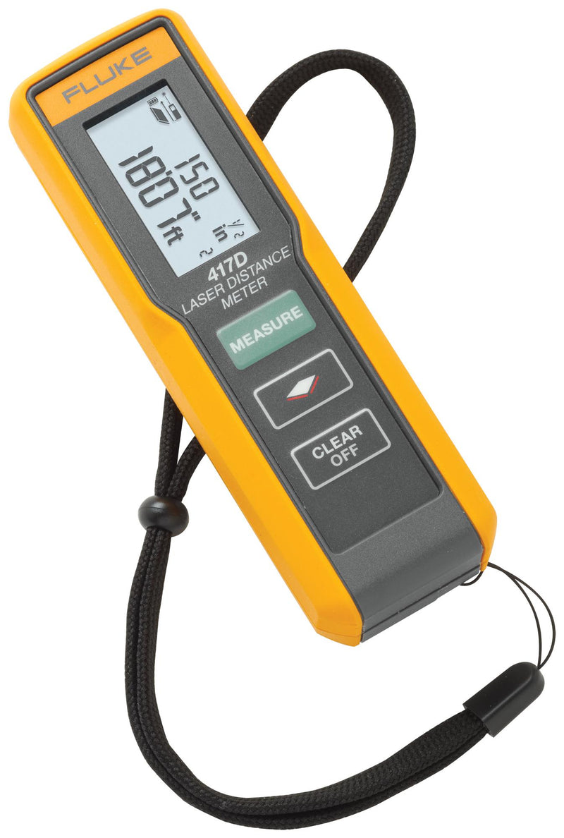 FLUKE FLUKE-417D Laser Distance Meter, 0.2m to 40m (0.6ft to 131ft), &plusmn; 2mm (&plusmn; 0.08"), LCD, Class 2, IP54, 2 x AAA