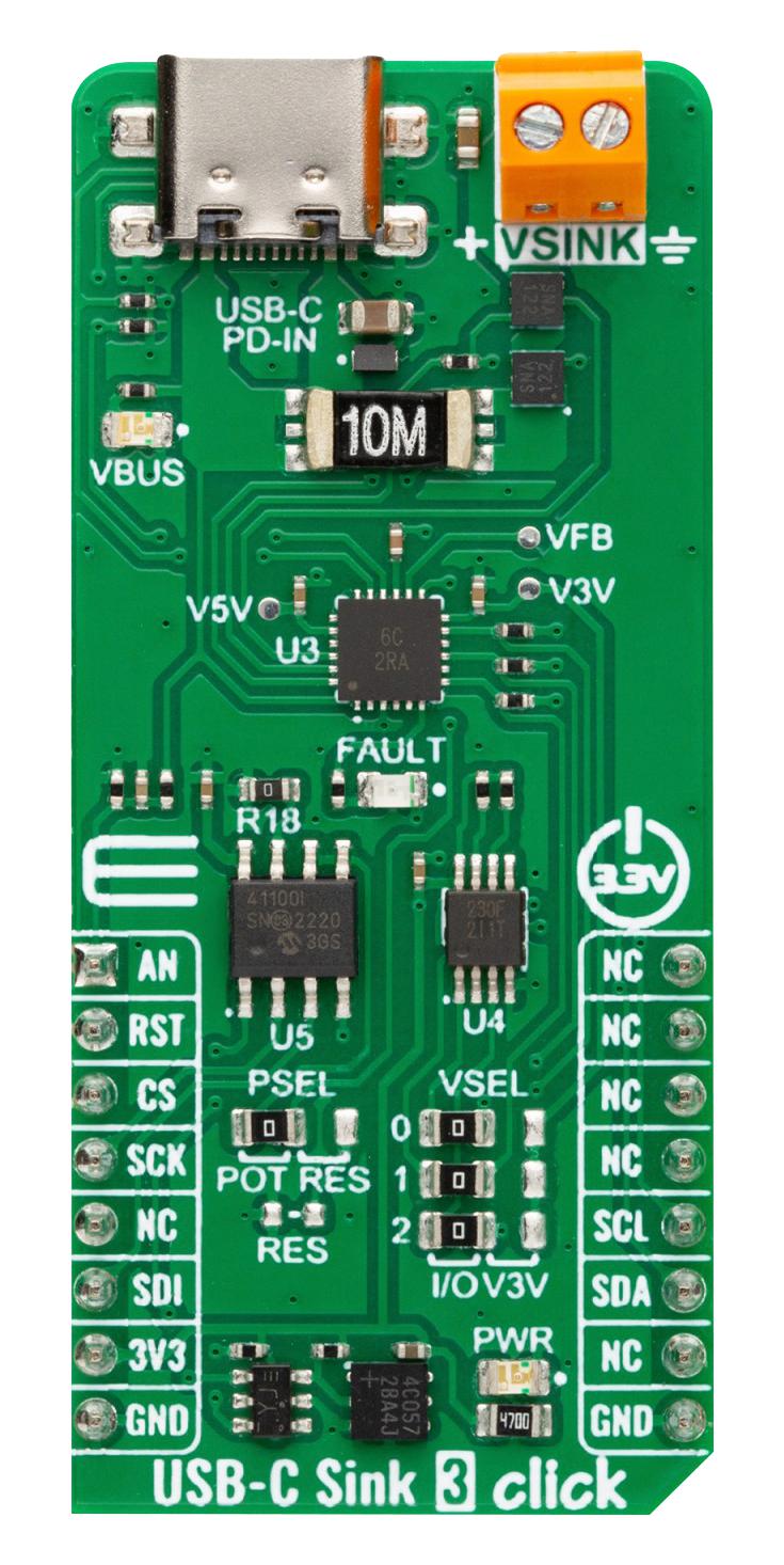 MIKROELEKTRONIKA MIKROE-5791 Add-On Board, USB C Sink 3 Click, 3.3V in, I2C, SPI Interface
