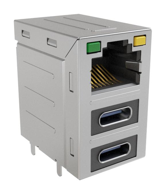 AMPHENOL COMMUNICATIONS SOLUTIONS RJE36188314CH Modular Connector, RJ45 Jack with USB, 3 x 1 (Stacked), 8P8C, Cat3, Cat5, PCB Mount