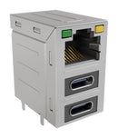 AMPHENOL COMMUNICATIONS SOLUTIONS RJE36188334CH Modular Connector, RJ45 Jack with USB, 3 x 1 (Stacked), 8P8C, Cat3, Cat5, PCB Mount