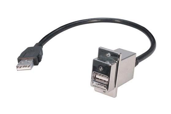 L-COM ECF504-12AAL USB Cable, Type A Plug to Type A Receptacle, 304.8 mm, 12 ft, USB 2.0, Black