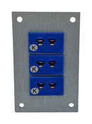 LABFACILITY JM-K-FF + FMP-3 Thermocouple Connector, 45 x 70mm Panel, Miniature, K, Socket, 3Way, Blue, JIS, Fascia Mount