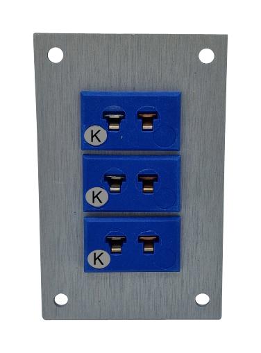LABFACILITY JM-K-FF + FMP-3 Thermocouple Connector, 45 x 70mm Panel, Miniature, K, Socket, 3Way, Blue, JIS, Fascia Mount