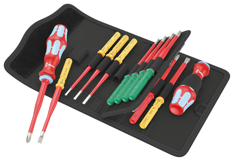 WERA K K VDE STAINLESS 17 EXTRA SLIM 1 TIE Screwdriver Set, VDE, Handle/Phillips/Pozidriv/Slotted/Torx/Hook and Loop Fastener Strip, 17 Piece