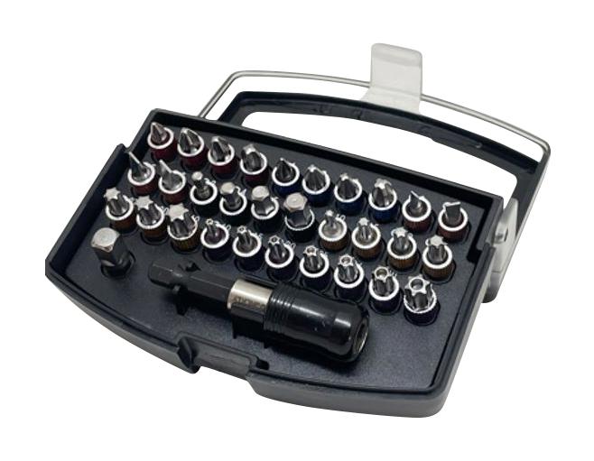 MULTICOMP PRO MP015202 Bit Set, 30 Pieces of Bits, 65mm Quick Changer Holder, 25mm Adapter, Transparent Box