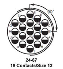 AMPHENOL INDUSTRIAL GTC02R24-67P Circular Connector, GTC Series, MIL-DTL-5015 Series, Box Mount Receptacle, 19 Contacts, Crimp Pin