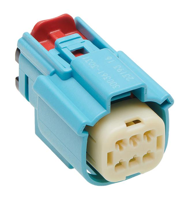 MOLEX 300361-3031 Automotive Connector Housing, Light Blue, MX150 300361 Series, Receptacle, 6 Ways