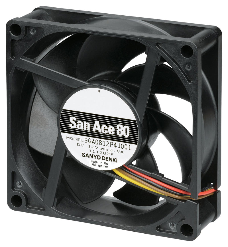 SANYO DENKI 9GA0824P4G001 DC Axial Fan, 24 V, Square, 80 mm, 25 mm, Ball Bearing, 67.4 CFM