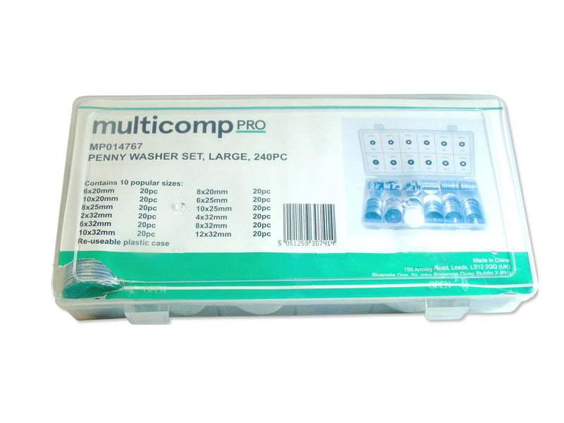 MULTICOMP PRO MP014767 Penny Washer Assortment, 240 Pieces, with Plastic Case