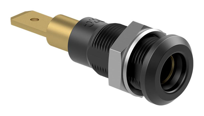 STAUBLI 64.3040-21 Banana Test Connector, 30 VAC, Socket, Panel Mount, 25 A, 60 VDC, Gold Plated Contacts, Black