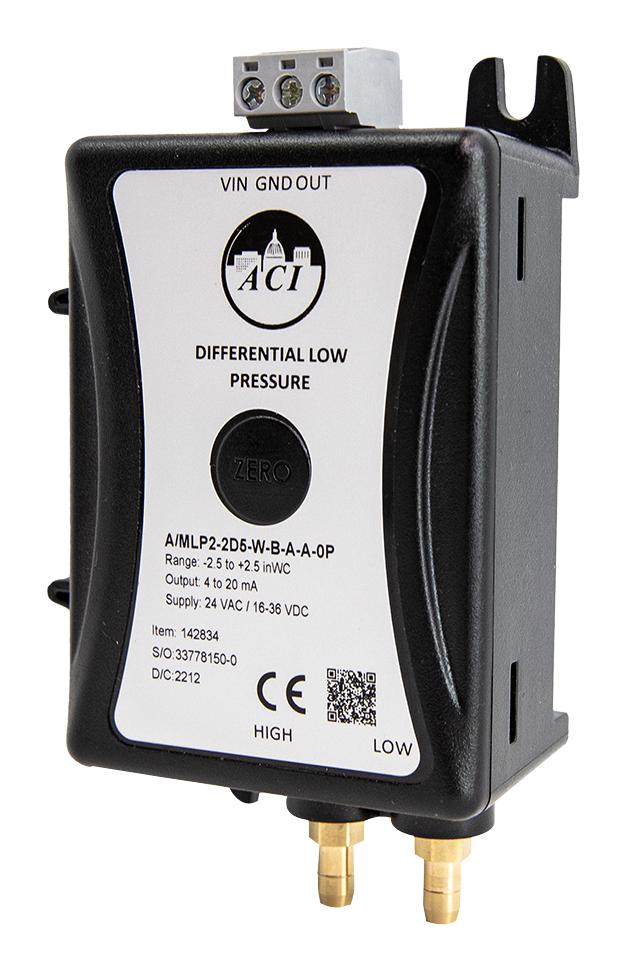 ACI A/MLP2-D25-W-B-A-A-0P Pressure Transmitter, Air/Dry Gas, 0.25 Inch-H2O, Differential, Analogue O/P, 16-36VDC, MLP2 Series