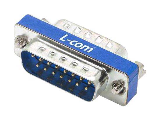 L-COM DGB15M D Sub Connector Adapter, Standard D Sub, Plug, 15 Ways, Standard D Sub, Plug, 15 Ways