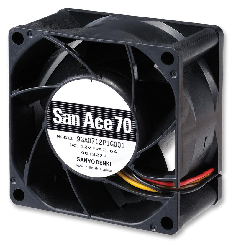 Sanyo Denki 9GA0712P1G001 9GA0712P1G001 DC Axial Fan 12 V Square 70 mm 38 Ball Bearing 93.6 CFM