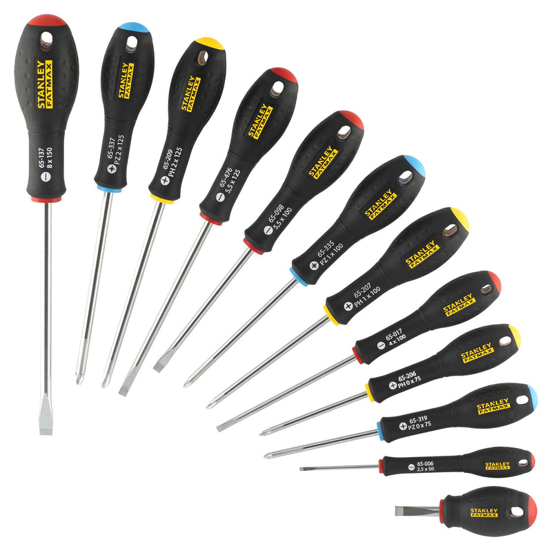 STANLEY FAT MAX FMHT65426-0 Screwdriver Set, 12 Pieces, 3 x Parallel/3 x Flared/PH0,PH1, PH2 Philips/PZ0, PZ1, PZ2 Pozi