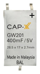 CAP-XX GW201F Supercapacitor, Prismatic Ultra Thin, 0.4 F, 5 V, Solder, &plusmn; 20%