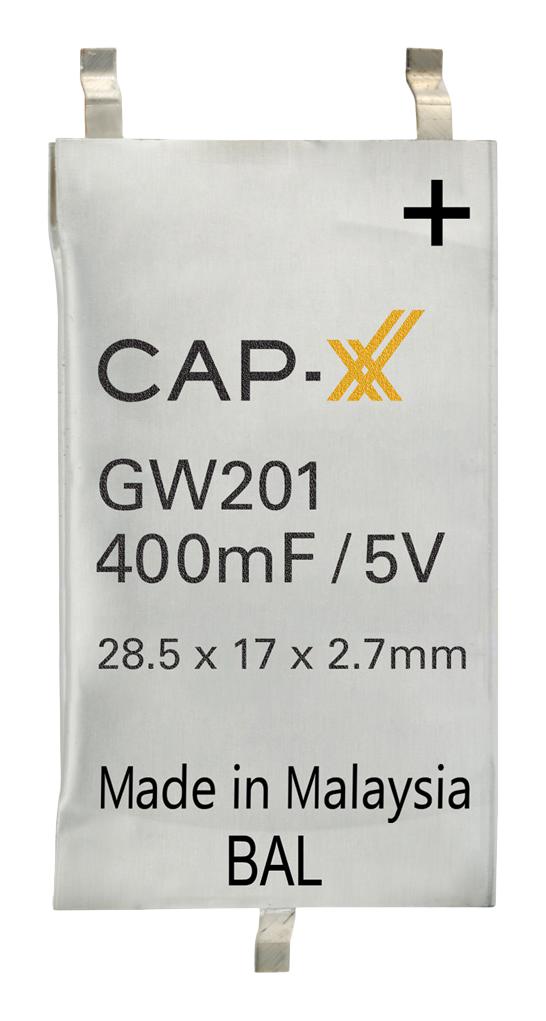 CAP-XX GW201F Supercapacitor, Prismatic Ultra Thin, 0.4 F, 5 V, Solder, &plusmn; 20%