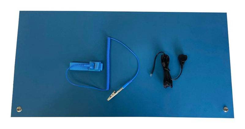 CHIP QUIK CQ-ESD-MAT-1X2. 1 X 2 FOOT ESD MAT 2MM-0.079 THICK, LIGHT BLUE, 2 BUTTONS, WRIST STRAP, GROUND CORD 18AM7636