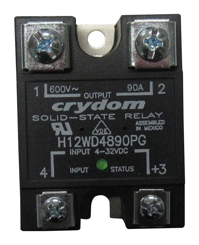 SENSATA/CRYDOM H12WD4890PG Solid State Relay, SPST-NO, 90 A, 660 VAC, Panel Mount, Screw, Zero Crossing