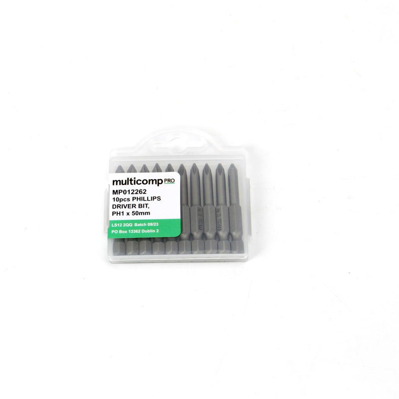 MULTICOMP PRO MP012262 Phillips Bit, 10 Pieces of Phillips Driver Bits, PH1, 50mm, S2