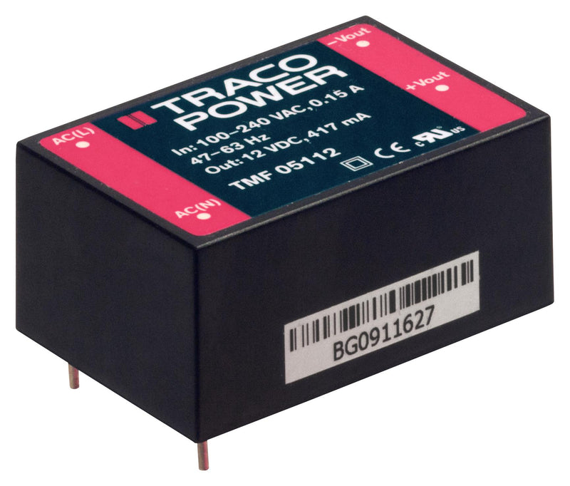 TRACO POWER TMF 05105 AC/DC PCB Mount Power Supply (PSU), Medical, 1 Output, 5 W, 5 VDC, 1 A