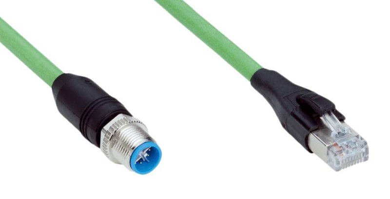 SICK YM2X18-020EG1MRJA8 Sensor Cable, X Coded, Green, M12 Plug, RJ45 Plug, 8 Positions, 2 m, 6.6 ft