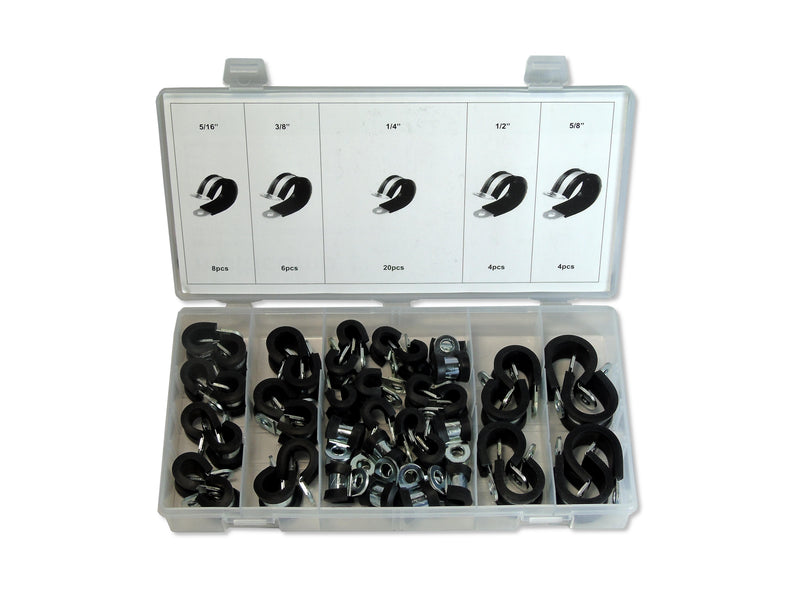 MULTICOMP PRO MP014764 Rubber Insulated Clamp, 42 Pieces of 1/4", 5/16", 3/8", 1/2", 5/8" Clamp Assortment