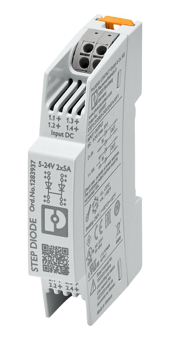 PHOENIX CONTACT 1283937 Redundancy Module, STEP POWER Series Power Supplies STEP3-DIODE/5-24DC/2X5/1X10/PT