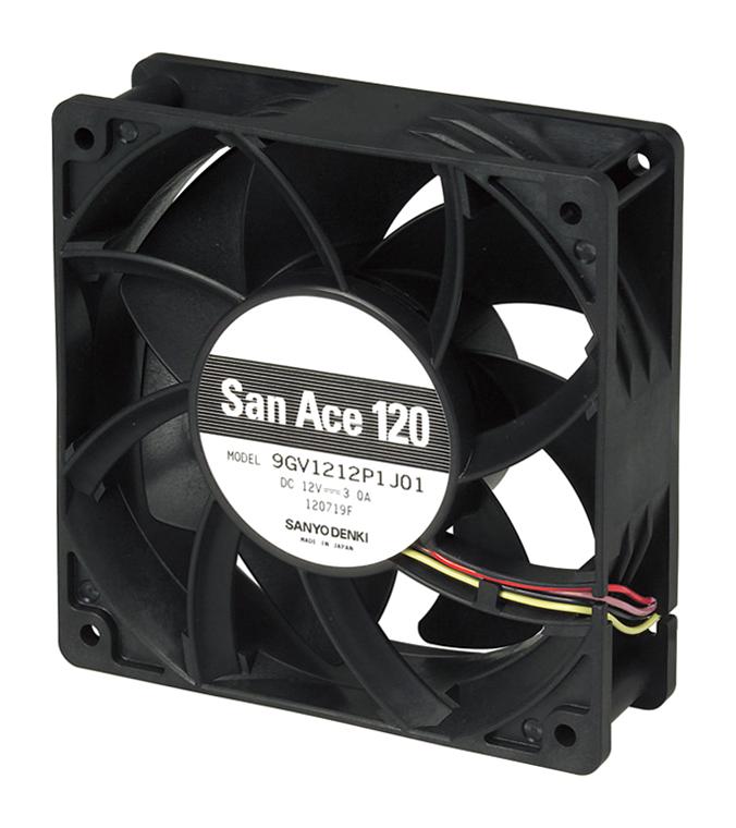 SANYO DENKI 9GV1224P1J01 DC Axial Fan, 24 V, Square, 120 mm, 38 mm, Ball Bearing, 224.3 CFM