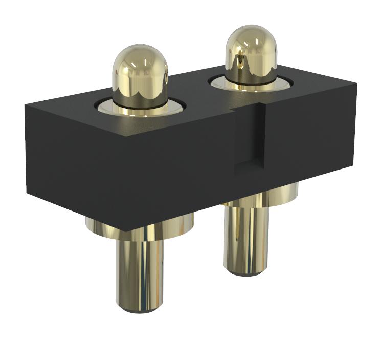 MULTICOMP PRO MP015216 Spring Loaded Connector, Pogo Pin Header, 2.54 mm, 1 Row, 2 Contacts, Through Hole Mount, Brass