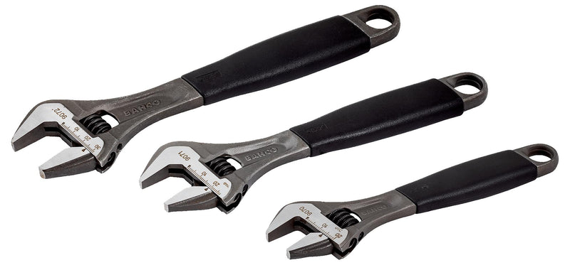 BAHCO ADJUST 3-90 Adjustable Wrench Set, Central Nut, Rubber Handle, Alloy Steel, 3 Pieces, ERGO Series