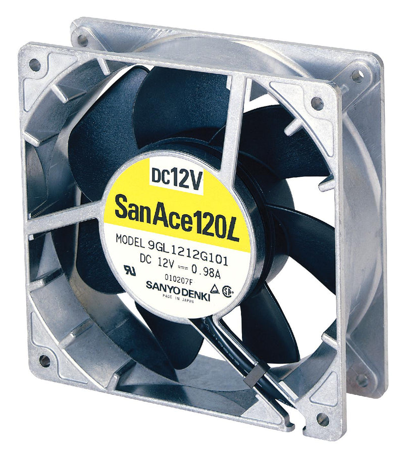 SANYO DENKI 9GL1212H101 DC Axial Fan, 12 V, Square, 120 mm, 38 mm, Ball Bearing, 99 CFM